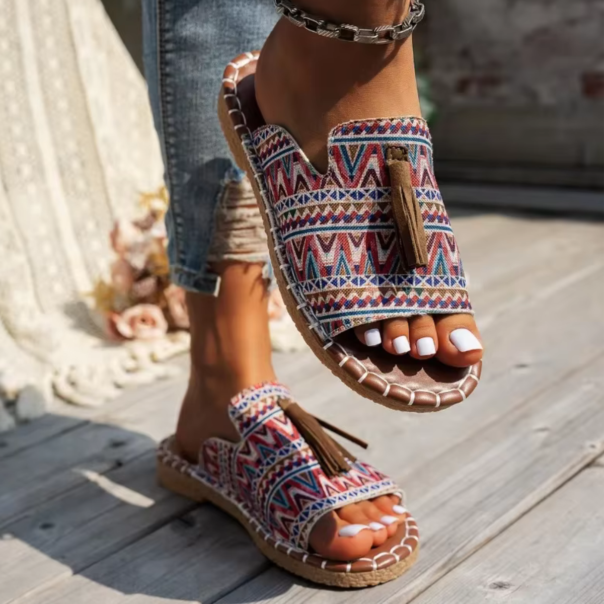Pepita™ - Boho-sandaler med fransar