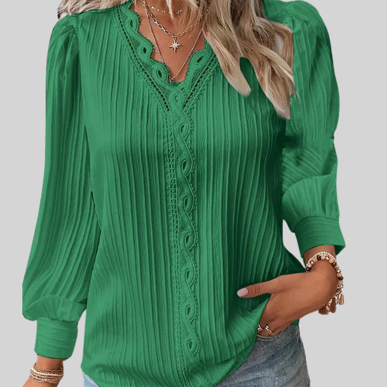 Ingrid™ - Chiffonblus med Spets